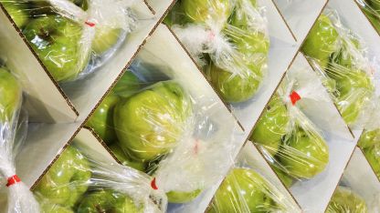 Fruits enveloppés dans du plastique