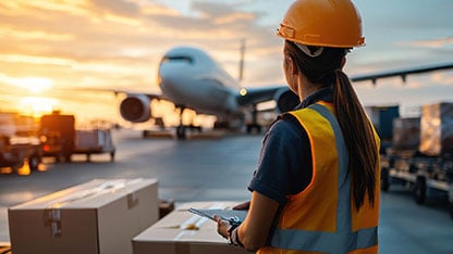 Un technicien de l'aéroport examine un avion de ligne en stationnement